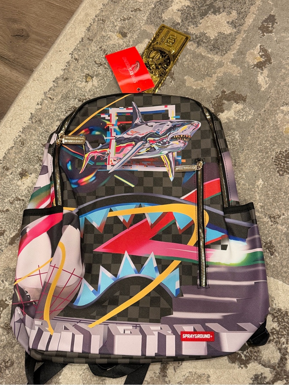 Sprayground Men’s Black Checker Shark Graphic Backpack
